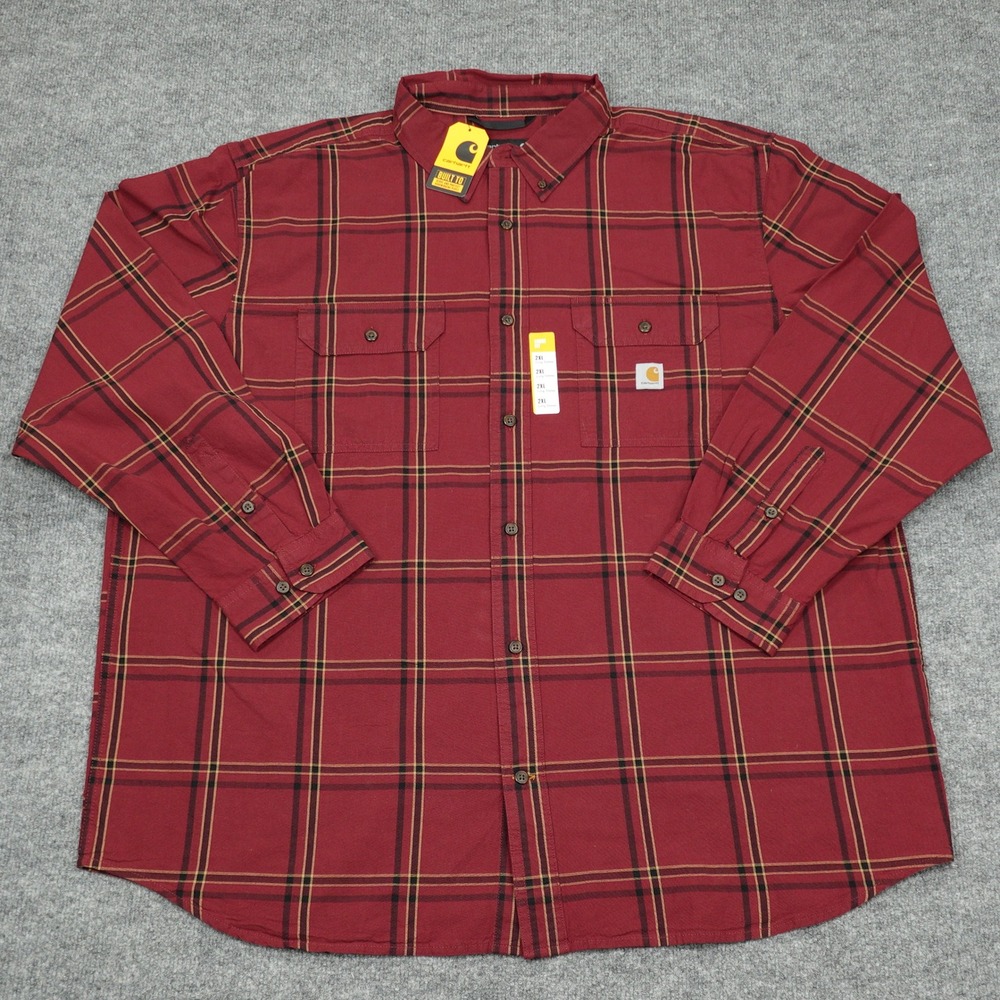 Carhartt Shirt Men 2XL Red Plaid Loose Fit Midweight Chambray TW4447-M